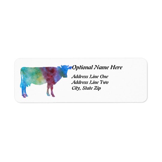 Rainbow Cow With Customisable Text Return Address Label