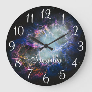 Rainbow Crab Nebula Personalized Large Clock