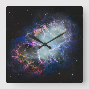 Rainbow Crab Nebula Square Wall Clock