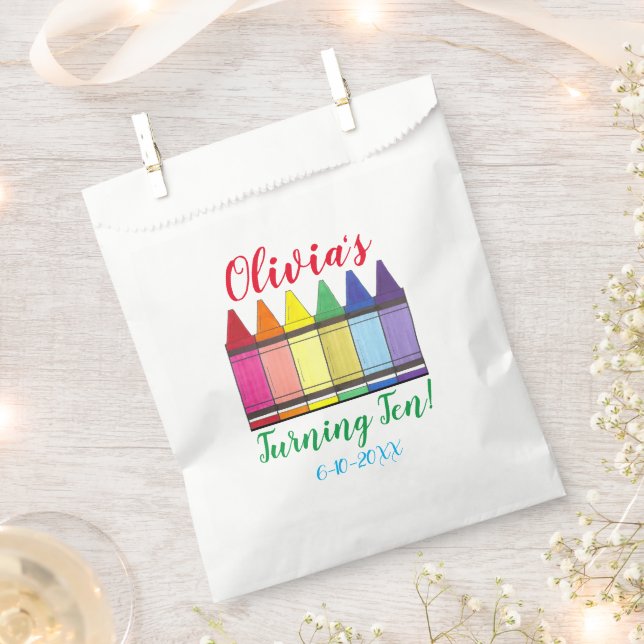 Rainbow Crayons Artist Art Child's Birthday Party Favour Bag (Clipped)