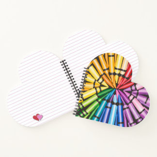 Rainbow Crayons Heart Shaped Spiral Notebook