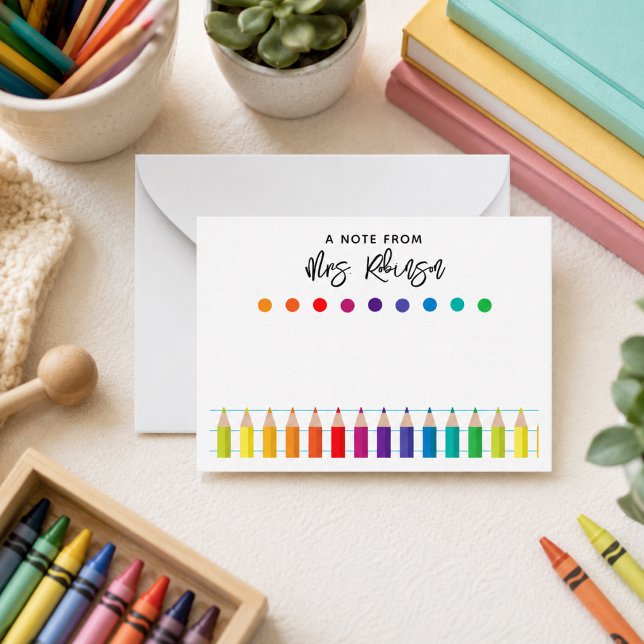 Rainbow Crayons Kindergarten Teacher Card (Rainbow Crayons Kindergarten Teacher Note Card
)