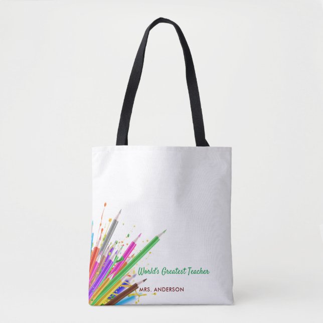 Rainbow Crayons Kindergarten Teacher Gift Tote Bag (Front)