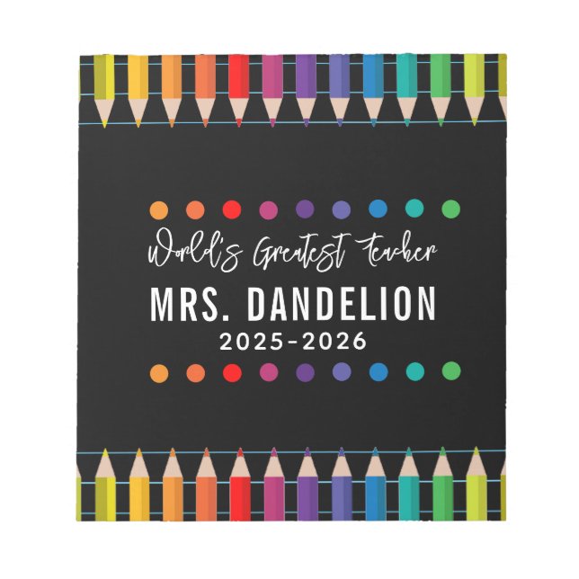 Rainbow Crayons Kindergarten Teacher Notepad (Front)
