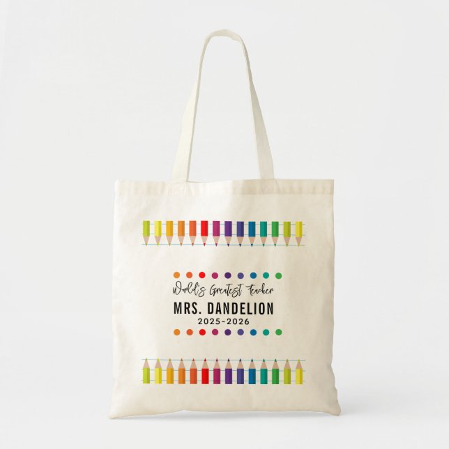 Rainbow Crayons Kindergarten Teacher Tote Bag (Front)
