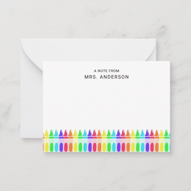 Rainbow Crayons Personalised Elementary Teacher  Card (Front)