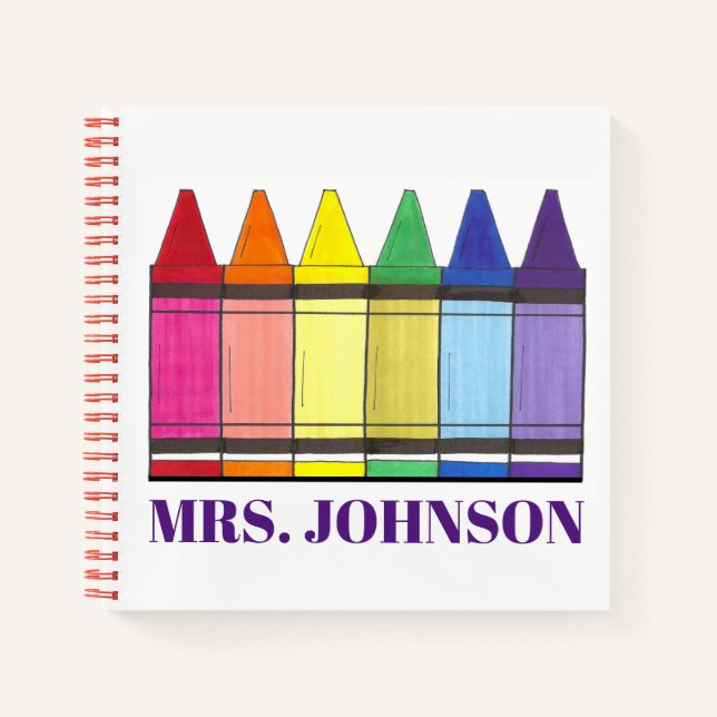 Rainbow Crayons Personalised School Art Teacher Notebook (Front)