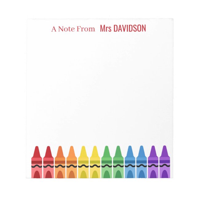 Rainbow Crayons Personalised Teacher Notepad (Front)