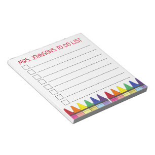 Rainbow Crayons Personalised Teacher To Do List Notepad