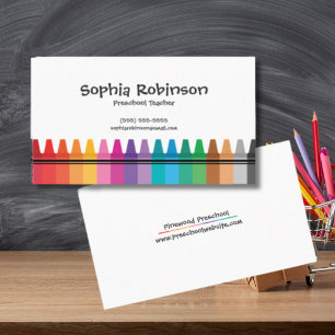 Rainbow Crayons Preschool Teacher Business Card