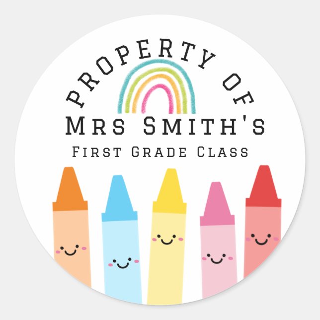 Rainbow Crayons Property Of Classroom Sticker Rain (Front)
