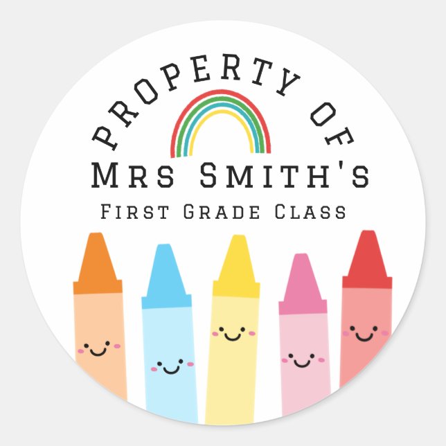 Rainbow Crayons Property Of Classroom Sticker Rain (Front)