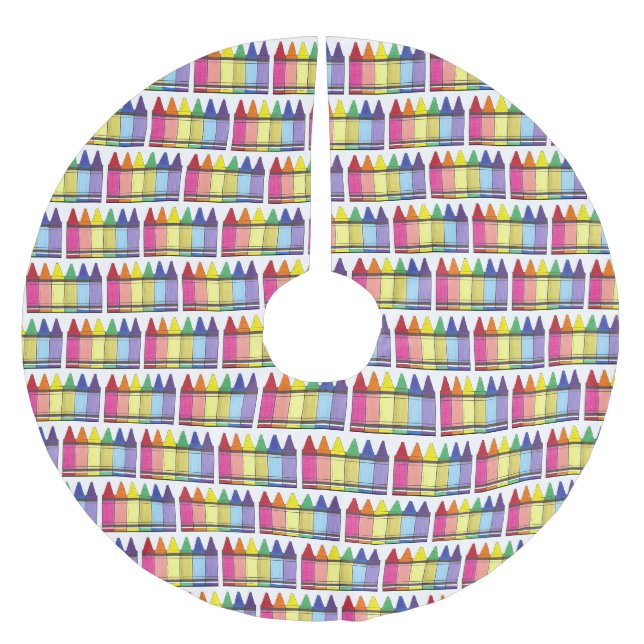 Rainbow Crayons School Teacher Art Supplies Pride Brushed Polyester Tree Skirt (Front)