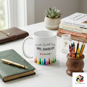 Rainbow Crayons World's Greatest Teacher Coffee Mug