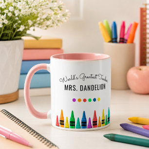 Rainbow Crayons World's Greatest Teacher Coffee Mug