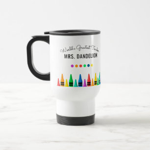 Rainbow Crayons World's Greatest Teacher Coffee Travel Mug