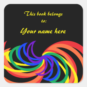Rainbow Crescent Abstract Colours Bookplate Square Sticker