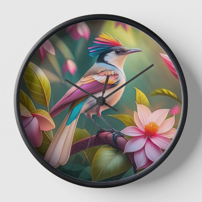 Rainbow crested Jay Fantasy Bird Clock (Front)