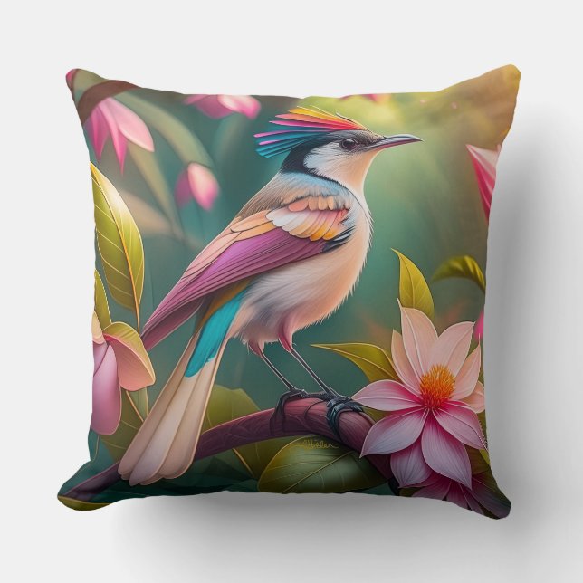 Rainbow crested Jay Fantasy Bird Cushion (Front)