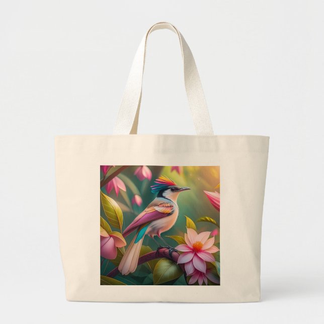 Rainbow crested Jay Fantasy Bird Large Tote Bag (Front)