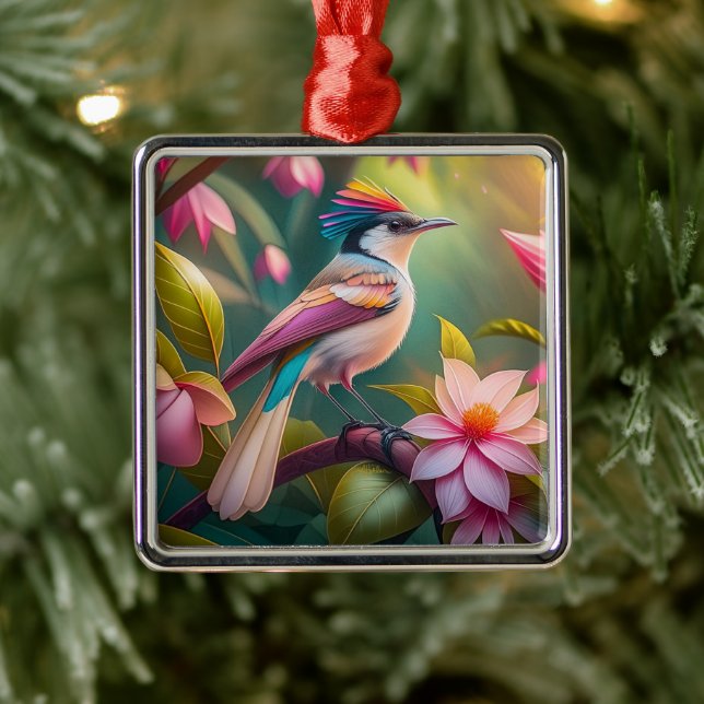 Rainbow crested Jay Fantasy Bird Metal Ornament (Tree)
