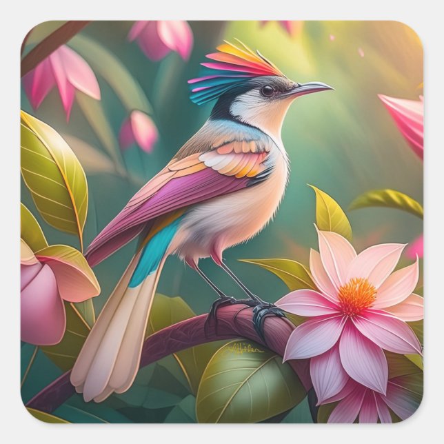 Rainbow crested Jay Fantasy Bird Square Sticker (Front)