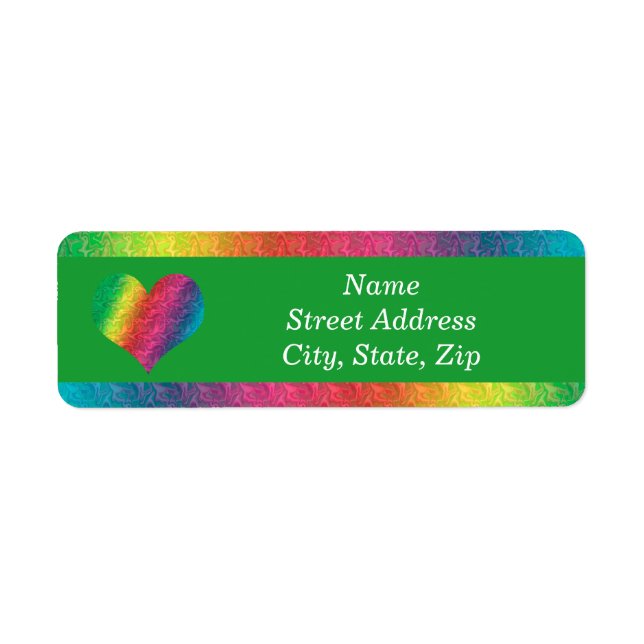 [Rainbow Crinkle Wedding] Colourful Heart Green Return Address Label (Front)