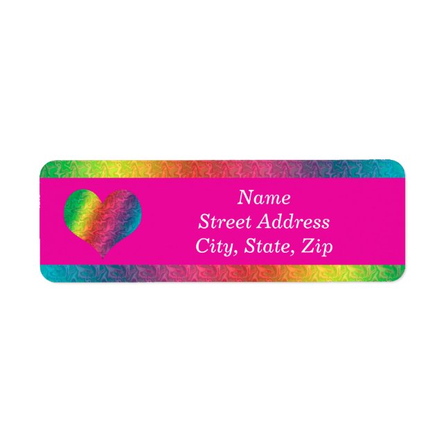 [Rainbow Crinkle Wedding] Colourful Heart Pink Return Address Label (Front)