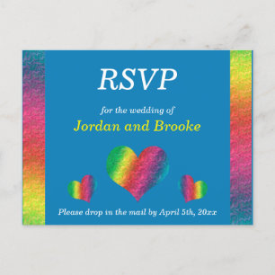 [Rainbow Crinkle Wedding] Hearts RSVP Card Blue