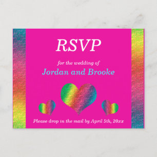 [Rainbow Crinkle Wedding] Hearts RSVP Card Pink