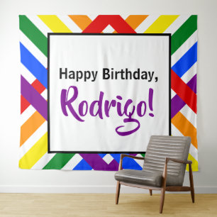 Rainbow Criss-Cross Stripe Colourful Birthday Even Tapestry