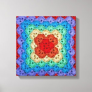 Rainbow Crochet Granny Square Canvas Print