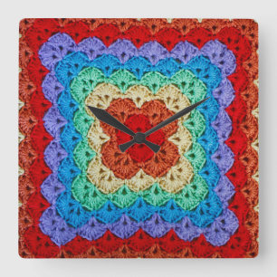 Rainbow Crochet Granny Square Wall Clock