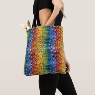 Rainbow Crocodile Leather Tote Bag