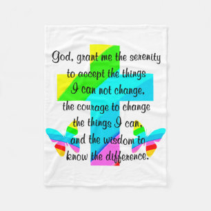 RAINBOW CROSS AND BUTTERFLY SERENITY PRAYER DESIGN FLEECE BLANKET