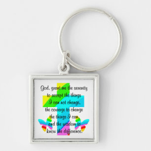 RAINBOW CROSS AND BUTTERFLY SERENITY PRAYER DESIGN KEY RING