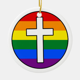 Rainbow Cross Ceramic Ornament -- Special Listing