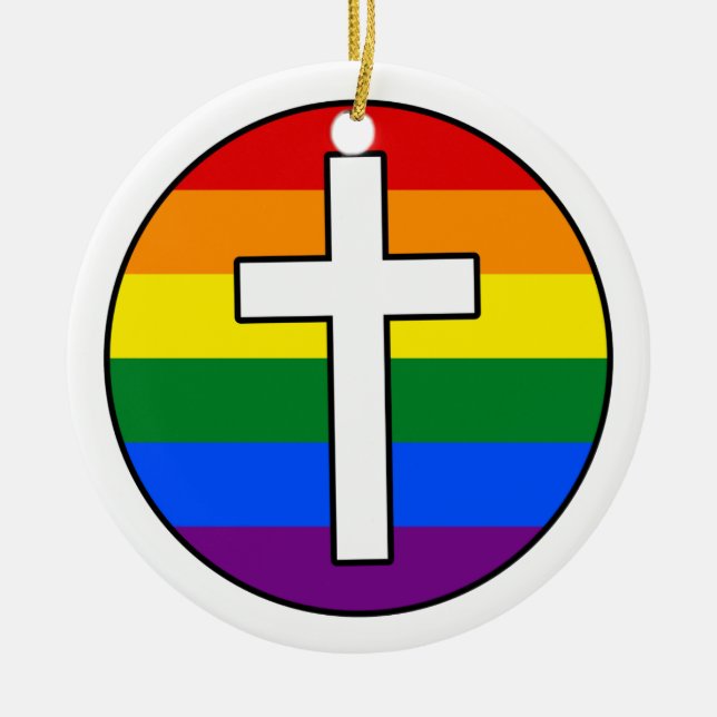 Rainbow Cross Ceramic Ornament -- Special Listing (Front)