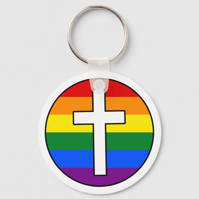 Rainbow Cross Keychain (Button Style) (Front)