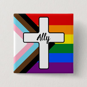 Rainbow Cross Progress Pride Flag Ally 15 Cm Square Badge