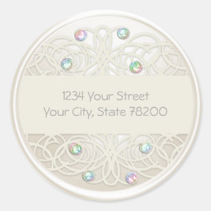 Rainbow Crystal and Pearl Damask Return Address Classic Round Sticker