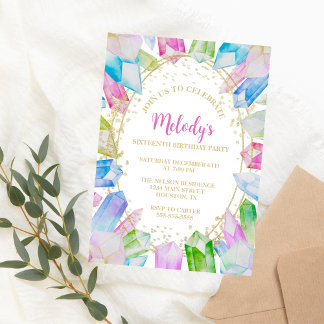 Rainbow Crystal Birthday Party Invitation