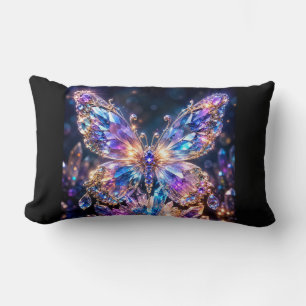 Rainbow Crystal Butterfly Colourful Sparkle Lumbar Cushion