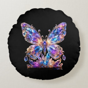 Rainbow Crystal Butterfly Colourful Sparkle Round Cushion
