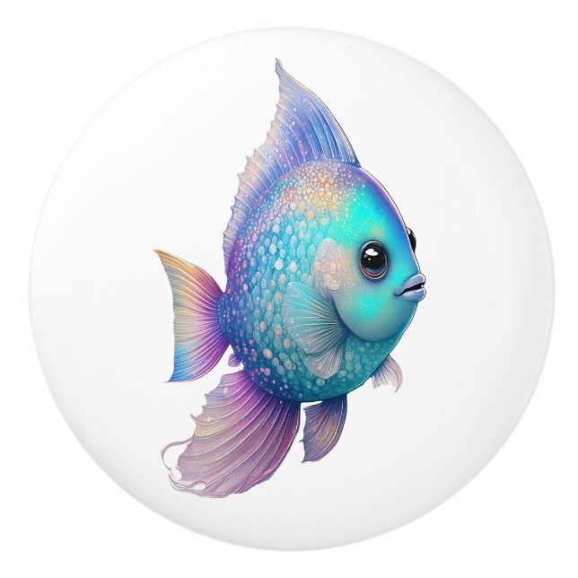 Rainbow Crystal Fish  Ceramic Knob (Front)