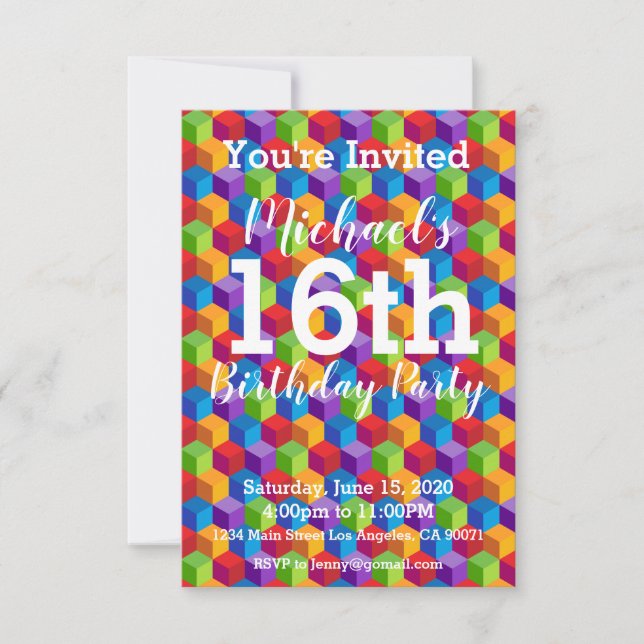 Rainbow Cubes Blocks Birthday Party Invitation (Front)