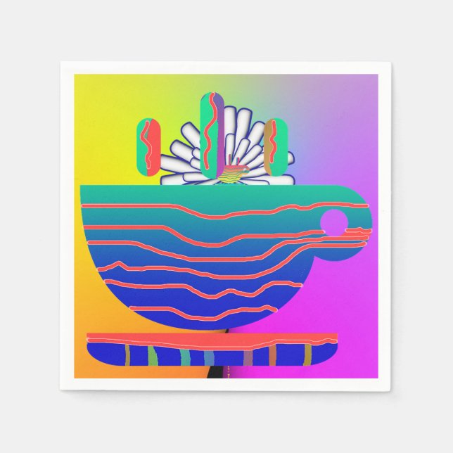 Rainbow Cup Saucer Party Cocktail  Napkin (Front)