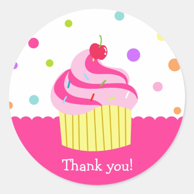 Rainbow Cupake Birthday Thank you Stickers Labels (Front)