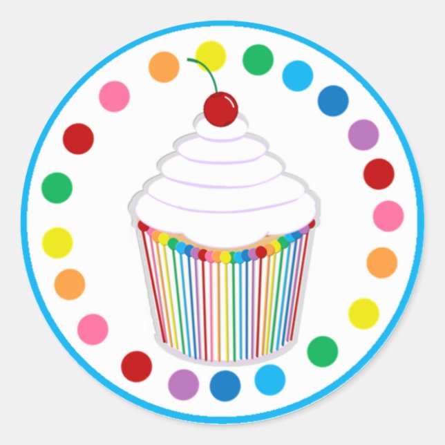 Rainbow Cupcake and Cherry Classic Round Sticker (Front)