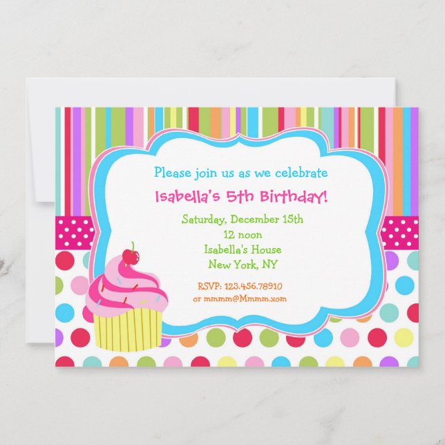 Rainbow Cupcake Birthday Party Invitations (Front)